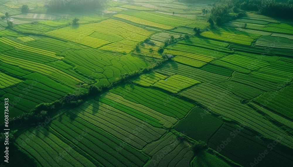 Terraced rice paddies curve around Sa Pa mountainous landscape generated by AI
