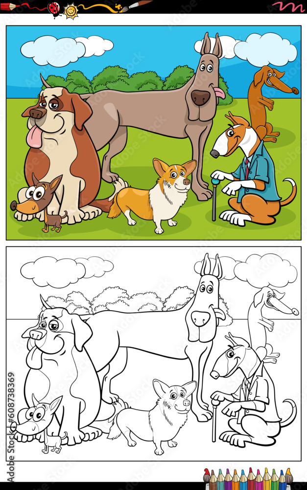 cartoon dogs and puppies characters group coloring page cartoon dogs and puppies characters group coloring page