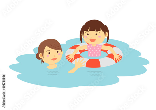 海水浴のイラスト_海で遊ぶ親子のイラスト_4
