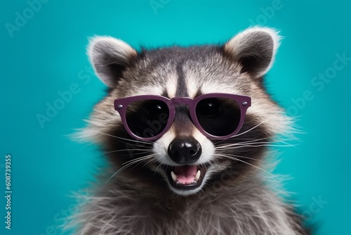 fun young music animal party portrait event pet raccoon glasses background. Generative AI. © SHOTPRIME STUDIO