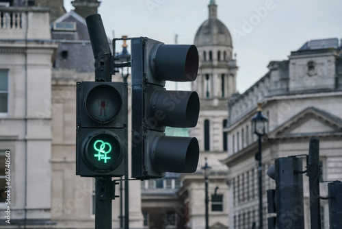 LGBT friendly green light on semaphore pedestrian crossing at Trafalgar Square