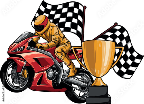 vector illustration of superbike with race flag