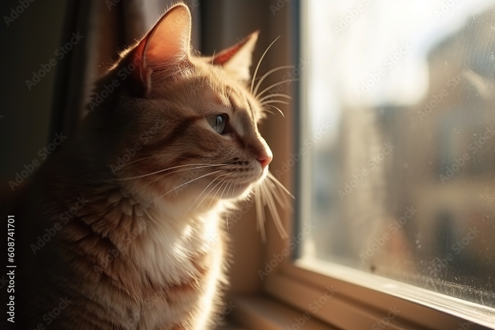 Introspective cat looking out the window. Generative AI.