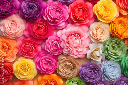 Chromatic Blossoms  Rainbow Gradient and Gouache Flowers. Generative AI