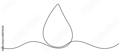 Water drop continuous line drawing. Blood or oil drop linear symbol. Vector illustration isolated on white.