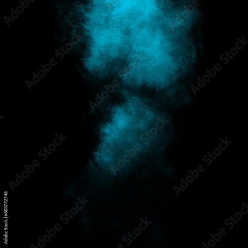 Turquoise color powder explosion isolated on black background. Royalty high-quality free stock Freeze motion Turquoise green powder exploding. Colorful dust explode. Paint Holi, dust particles splash