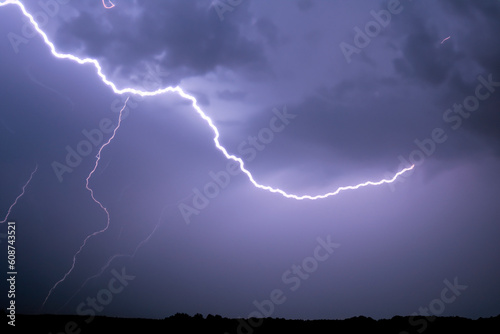 Ray. Lightning. Electric storm. Strong electrical storm with a multitude of lightning and thunder. Lightning storm over fields of Spain. Photography of lightning.