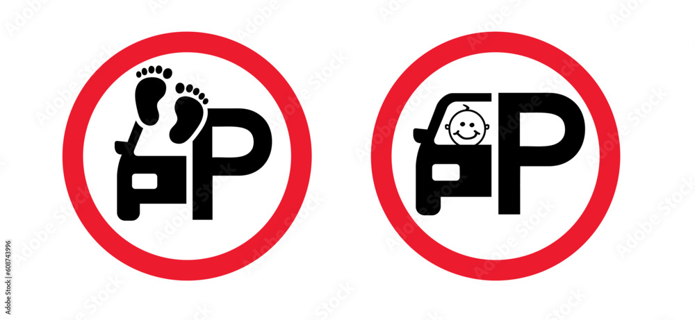 Stop, caution no baby or kids inside in a hot car or parking in the sun. Allowed negligence pictogram. Beware, babies leaving in a parked cars. forgetting small children in the car. Baby on board Stop, caution no baby or kids inside in a hot car or parking in the sun. Allowed negligence pictogram. Beware, babies leaving in a parked cars. forgetting small children in the car. Baby on board
