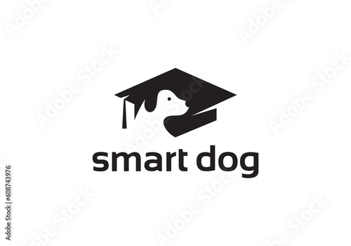graduation cap with dog, pet smart logo design inspiration