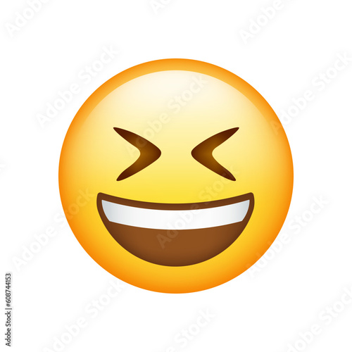 Grinning Squinting Face Emoji isolated on white background. Iphone Whatsapp Emojis. Simple, vector, printed on paper. icon for website design, mobile app, and UI. Vector Illustration