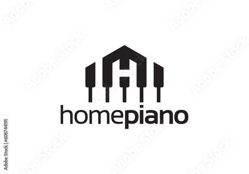 letter h home piano, music studio logo design inspiration