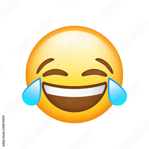 Face With Tears of Joy Emoji isolated on white background. Iphone Whatsapp Emojis. Simple, vector, printed on paper. icon for website design, mobile app, and UI. Vector Illustration