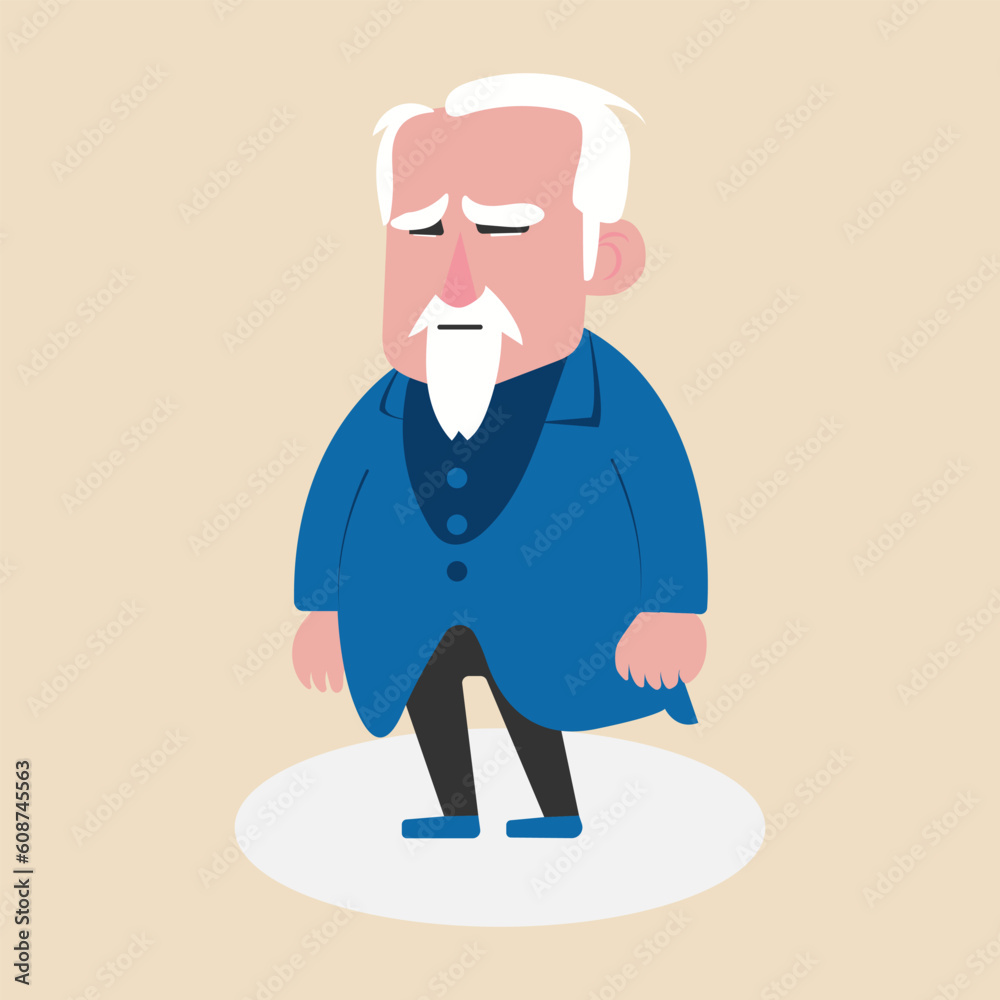 A sad old man facial expression.Unhappy emotion on face.Depressed old man. Vector illustration.