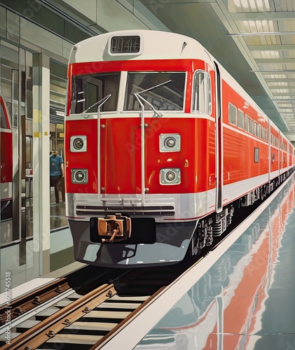 Gleaming Hallyu-Style Train at Standstill: A Vision of Red, White and Silver | AI Generated