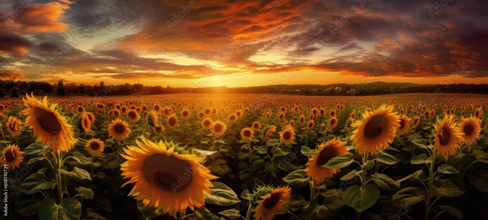 Sunset Embrace Over A Field of Sunflowers | AI Generated.