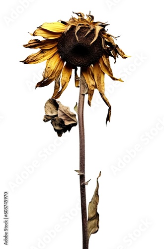 Contrasting Elegy: A Deceased Sunflower Amidst Stark Purity | AI Generated.