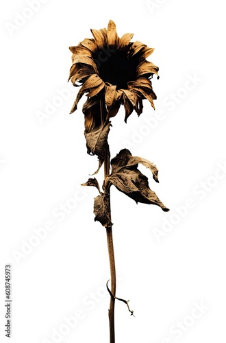 Contrasting Elegy: A Deceased Sunflower Amidst Stark Purity | AI Generated.