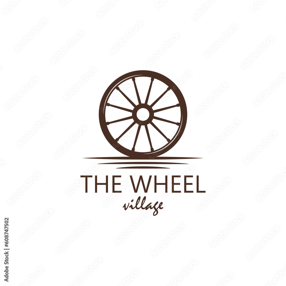 Fototapeta premium Vintage Old Wooden Cart Wheel logo design 