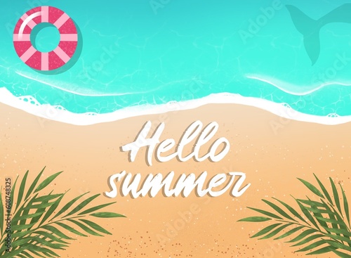 Hello summer poster. happy  poster. beach. sea. sand. summer. vacation. summer poster. cover. summer background. 