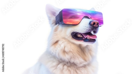 Portrait fat dog hologram color VR. Generative AI illustrations