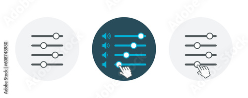 Sound volume slider bar icon.Adjustment settings Hand touch slider icon.Sound controller symbol thin line Vector illustration isolated on white background.