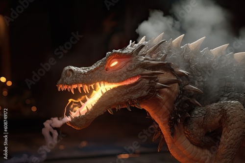 A close-up of the dragon s terrifying mouth spewing fire  generative AI.