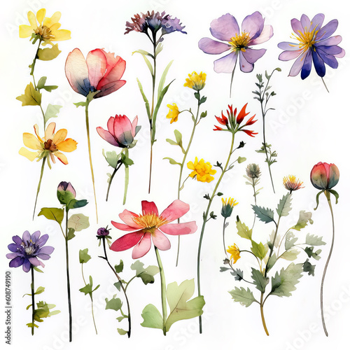 White Background Separeted Isolated Watercolour Flower Illustrations  © bilge