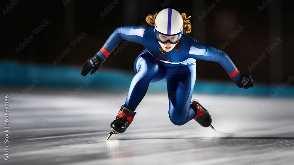 Short Track Athlete Slicing Through Ice with Lightning Agility. Generative AI