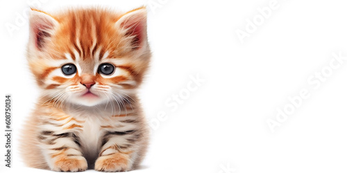 little cute kitten on an isolated white background. Generative AI photo