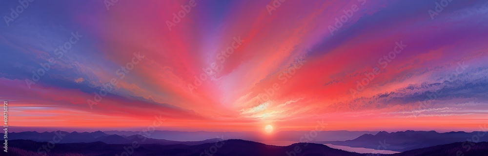Summer Sky Painting in Shades of colorful. Captivating Beauty of Blue and orange tone. Vibrant Colors Among Clouds. Generative AI illustrations