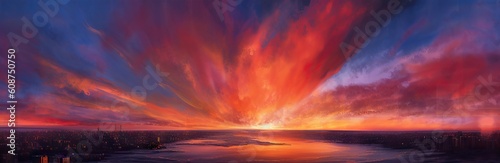 Summer Sky Painting in Shades of colorful. Captivating Beauty of Blue and orange tone. Vibrant Colors Among Clouds. Generative AI illustrations