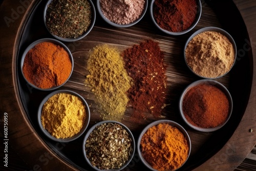 five-spice powder spread out on a wooden surface, revealing the individual granules and colors