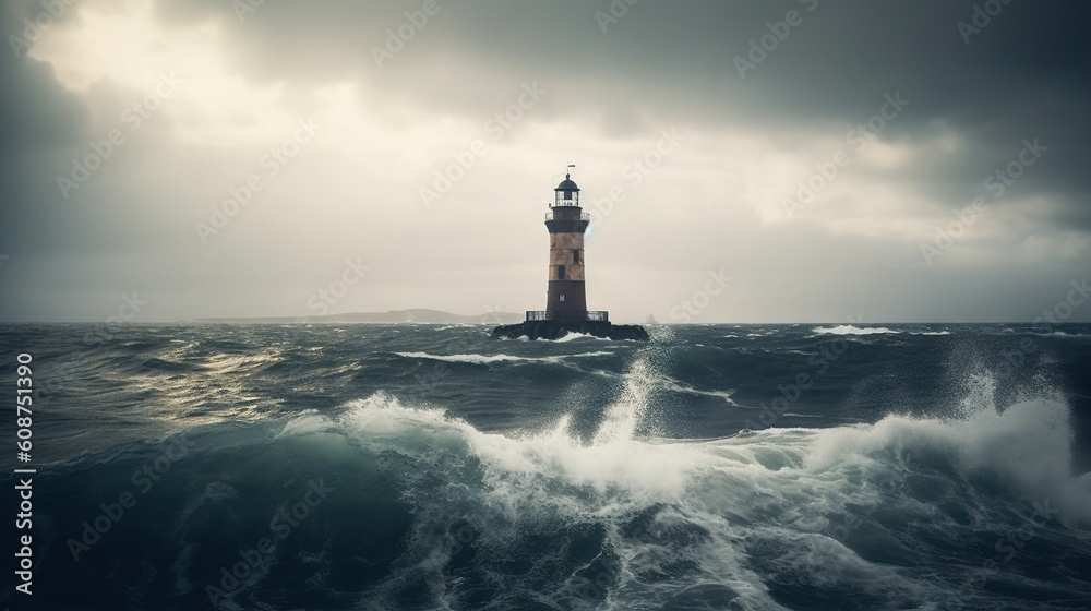 a light house in the middle of a large body of water. generative ai a light house in the middle of a large body of water. generative ai