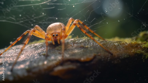  a close up of a spider on a rock with water droplets. generative ai