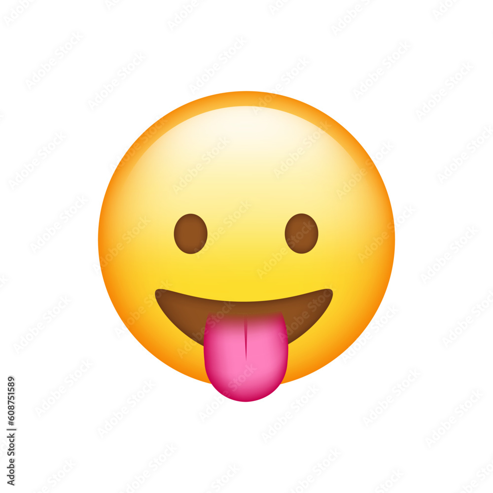 Fototapeta premium Face With Tongue Emoji isolated on white background. Iphone Whatsapp Emojis. Simple, vector, printed on paper. icon for website design, mobile app, and UI. Vector Illustration