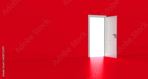 Red Room with the door open for a sky. Door to heaven. photo
