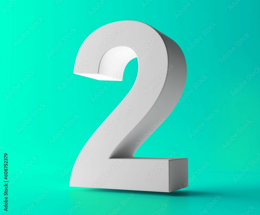 Number 2 in white on light blue background, isolated number 3d rendering. Number 2 in white on light blue background, isolated number 3d rendering.