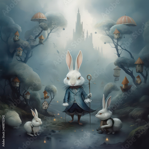 Cute Rabbit, Childrens Book Illustration, Generative AI © Vig