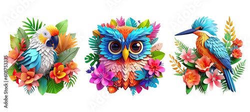 Cute 3d Floral Birds Sublimation  Generative AI 