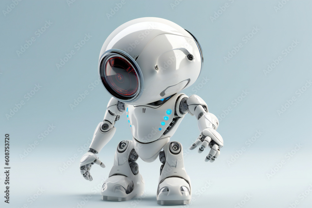 cute white robot on blue background, ai generated cute white robot on blue background, ai generated