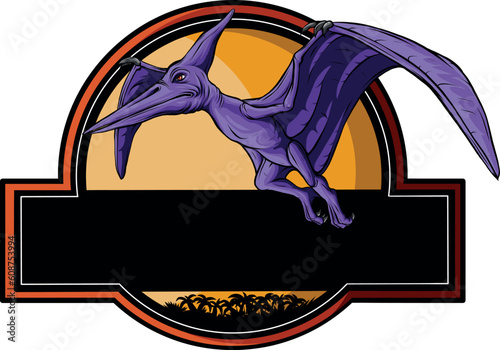 pterodactyl for logo identity. Dino animal mascot concept for prehistoric theme park icon.