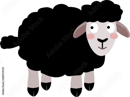 Cute black sheep funny face cartoon illustration.
