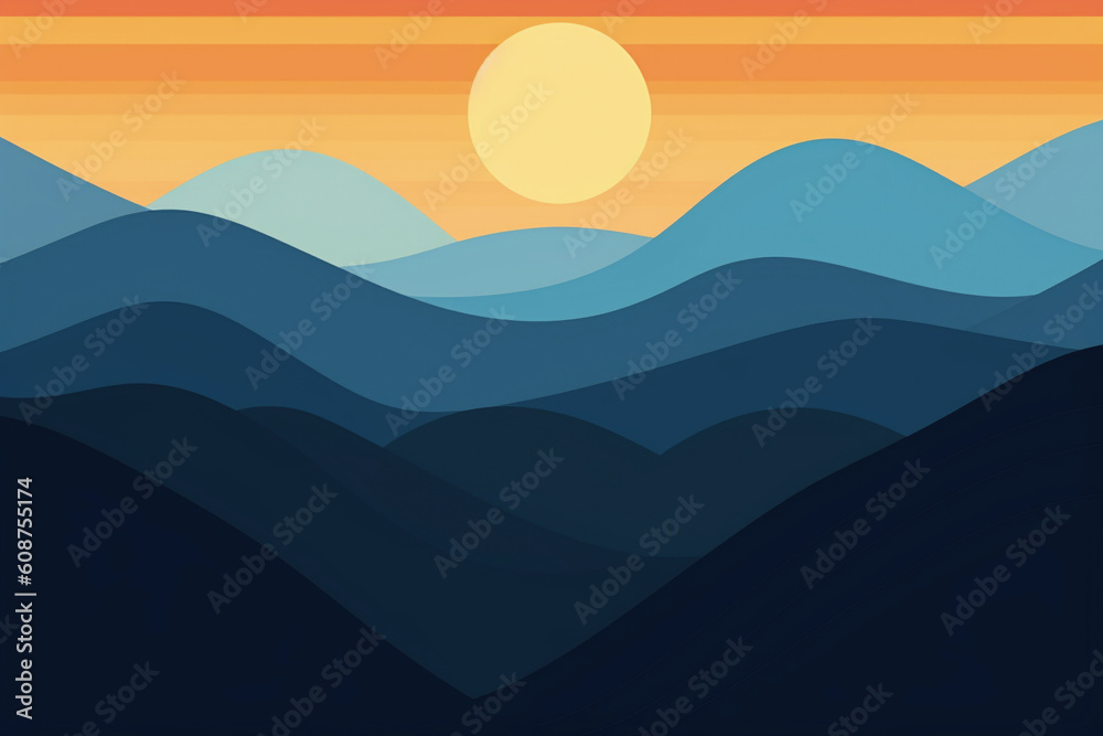 Fototapeta premium orange blue gradient mountain nature background. AI Generative
