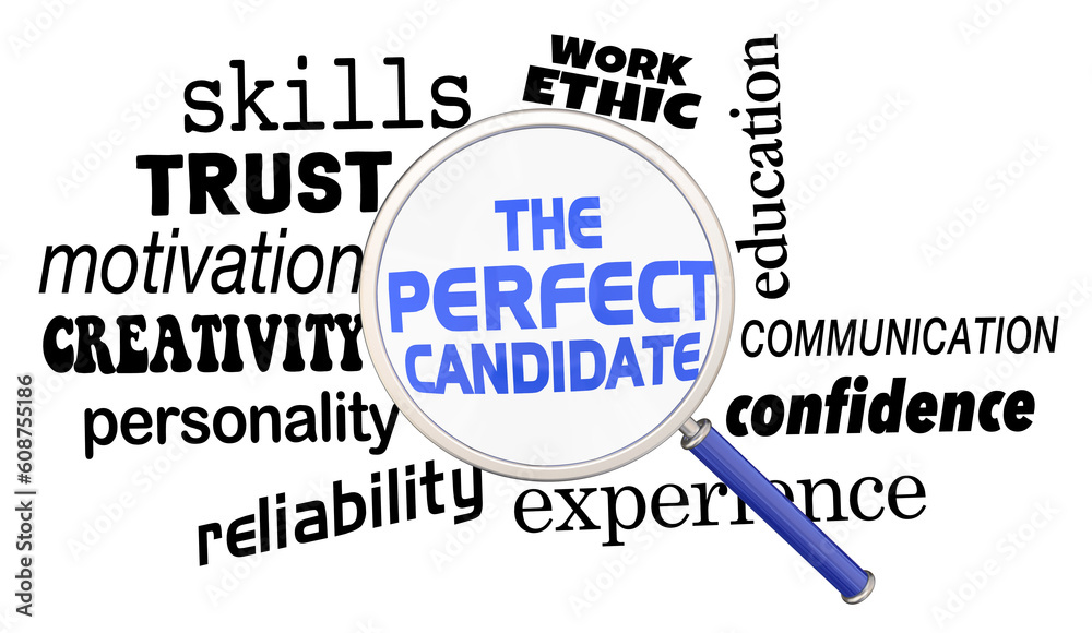 The Perfect Candidate Search Magnifying Glass Best Worker Employee Hire 3d Illustration The Perfect Candidate Search Magnifying Glass Best Worker Employee Hire 3d Illustration