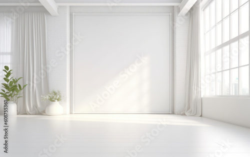 Modern Interior of Photo Studio with white background. AI Generative