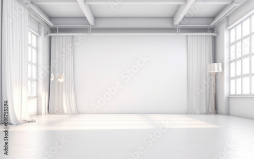 Modern Interior of Photo Studio with white background. AI Generative