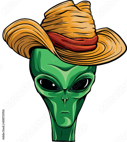 vector illustration of alien head cowboy design