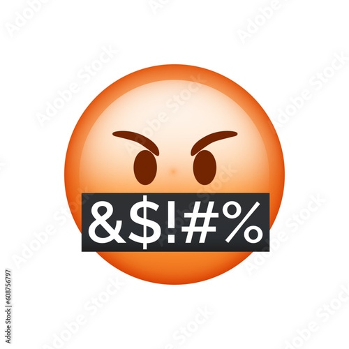 Face With Symbols On Mouth Emoji isolated on white background. Iphone Whatsapp Emojis. Simple, vector, printed on paper. icon for website design, mobile app, and UI. Vector Illustration