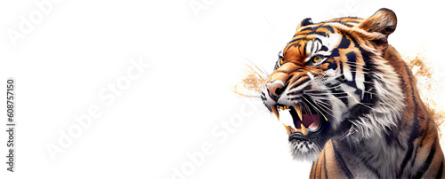 Fotografie, Tablou Ferocious tiger on a transparent background. AI generator