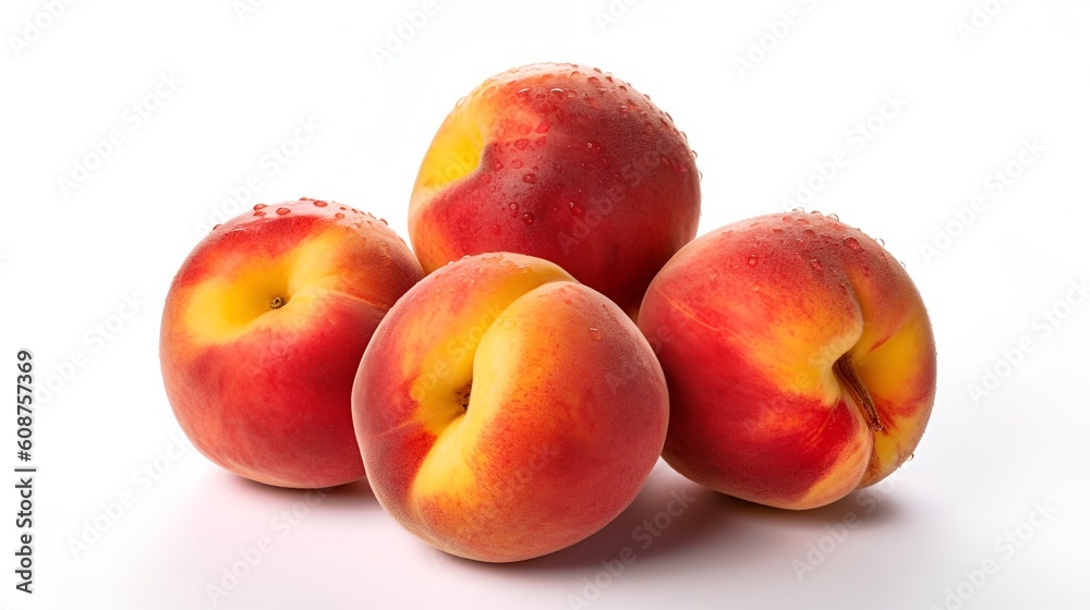 ripe summer time peach with leaf isolated on a white background with copy space ripe summer time peach with leaf isolated on a white background with copy space